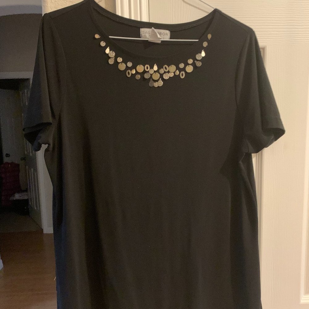 Sag Harbor stretch black short sleeve top L